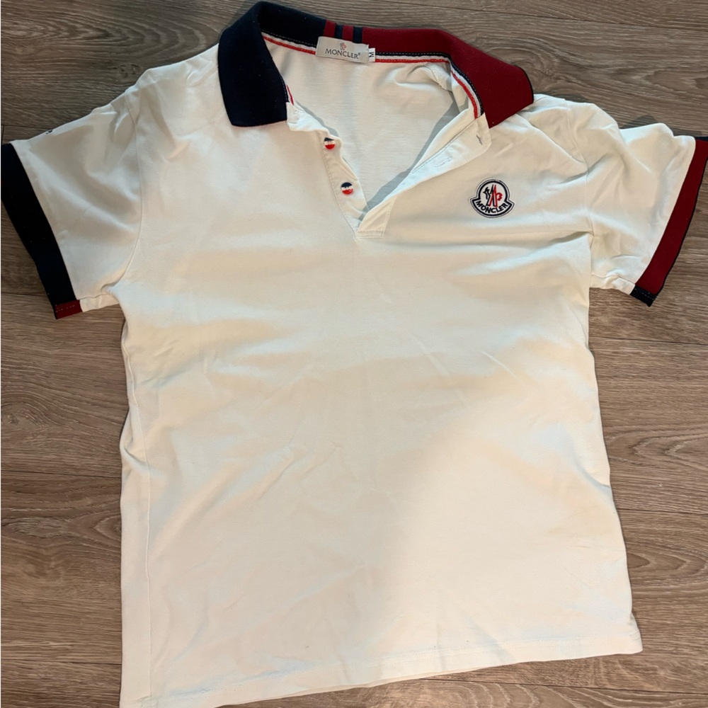 Moncler White Polo with Red and Black Trim